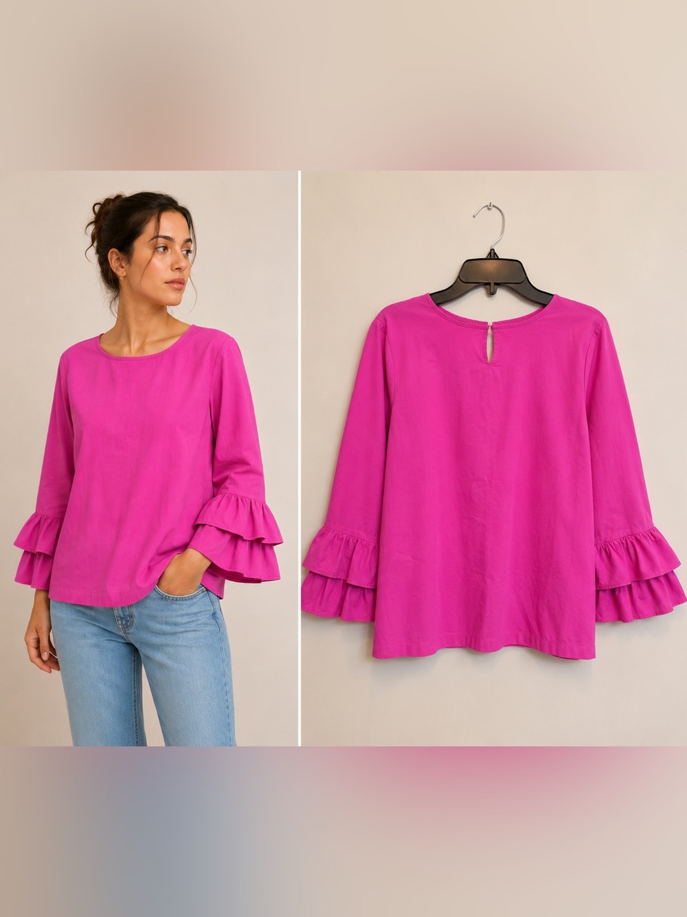 J.Crew Women’s Pink Ruffle Sleeve Blouse Size 00 Cotton Resort wear Sleeve Top